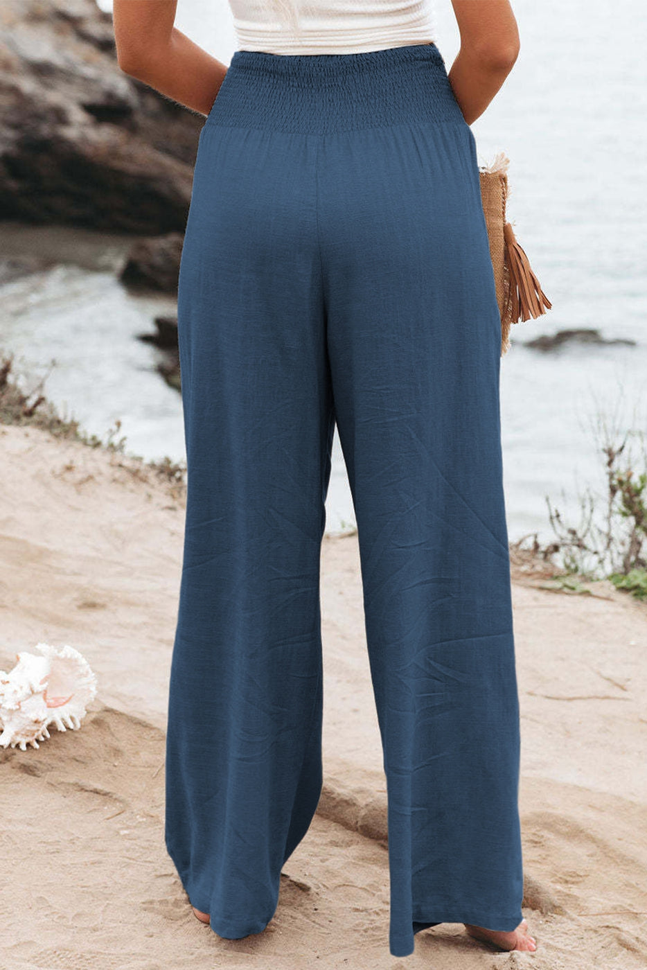 Shiying Smocked Wide Waistband Wide Leg Pants - Necessities Boutique