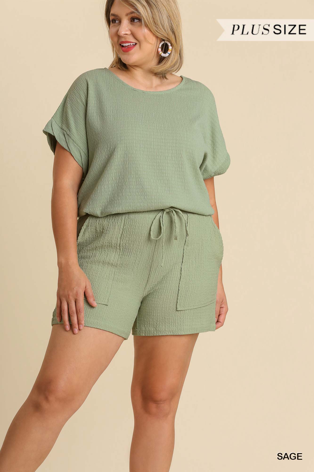 Umgee Plus Puckered Texture Pull-on Elastic Waist Shorts - Necessities Boutique