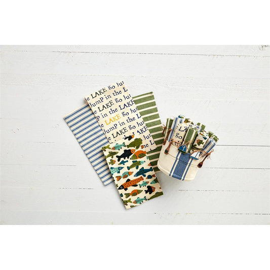 Mudpie Lake Print Towels w/ Wooden Charms - Necessities Boutique