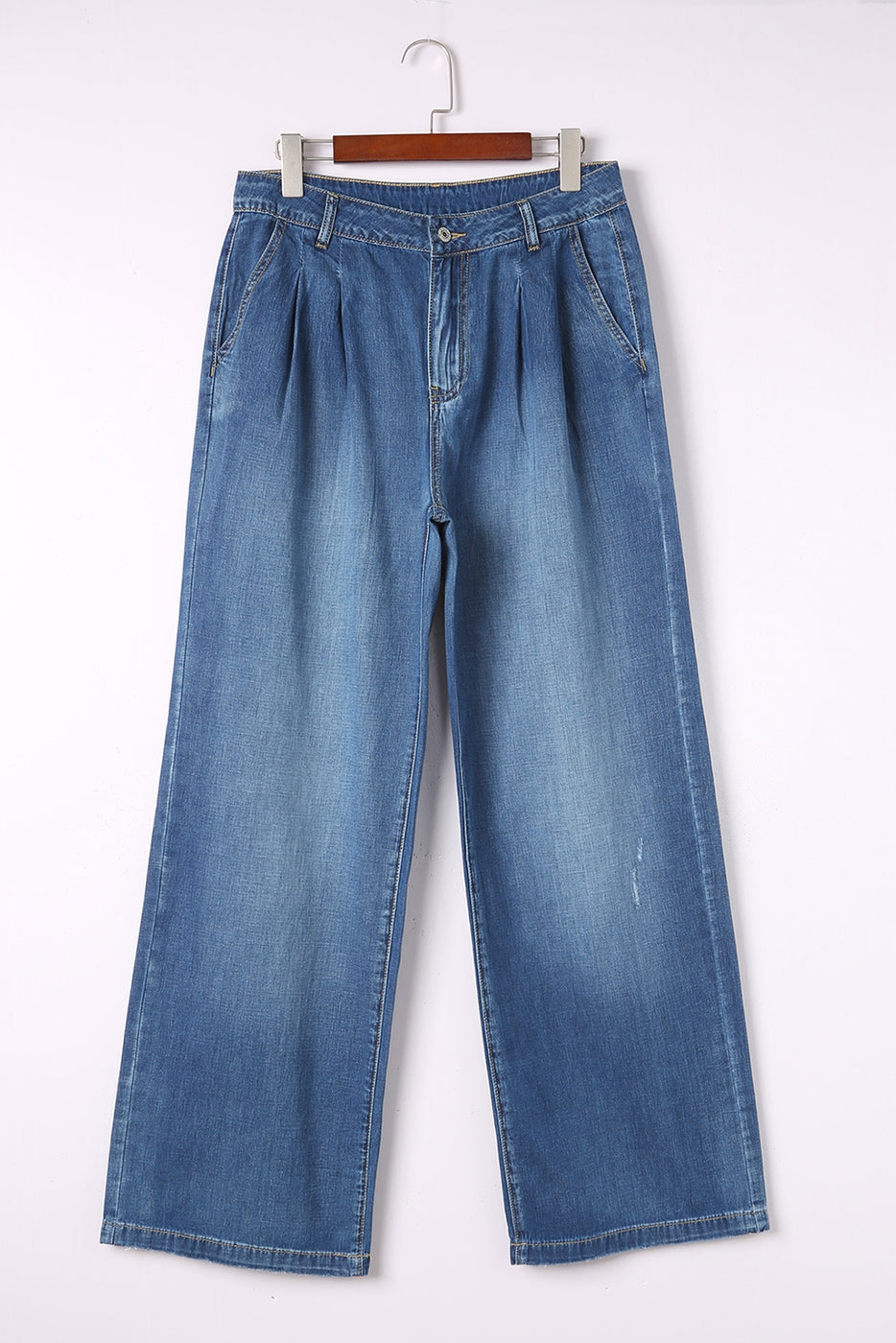 Shiying Pleated Wide Leg Denim Pants - Necessities Boutique