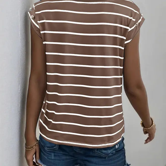 Lovesoft Women's Sleeveless Striped T-Shirt - Necessities Boutique