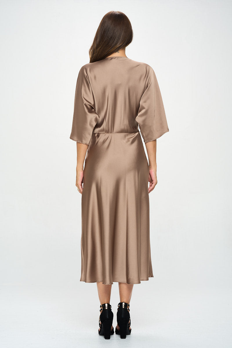 Renee C. Stretch Satin Solid Dress with Front Twist - Necessities Boutique