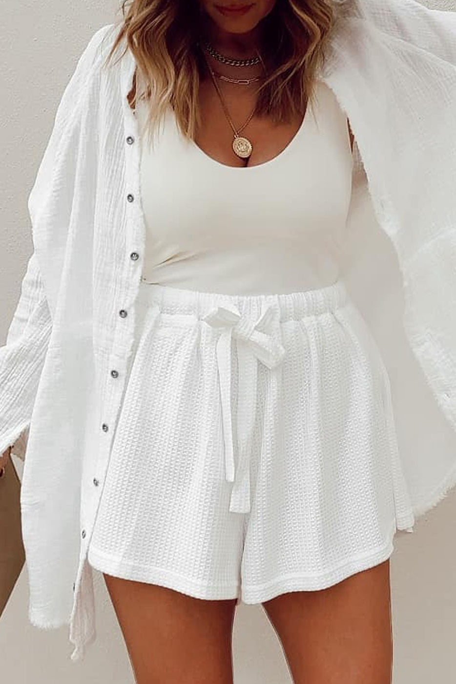Shewin Waffle Knit Drawstring Casual Shorts - Necessities Boutique