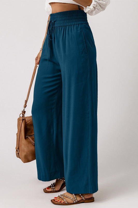 Shewin Drawstring Elastic Wide Leg Pants - Necessities Boutique