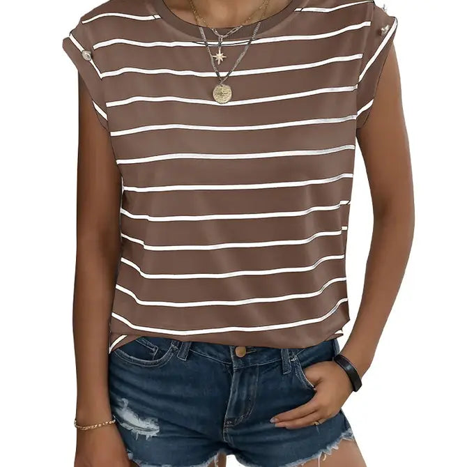 Lovesoft Women's Sleeveless Striped T-Shirt - Necessities Boutique