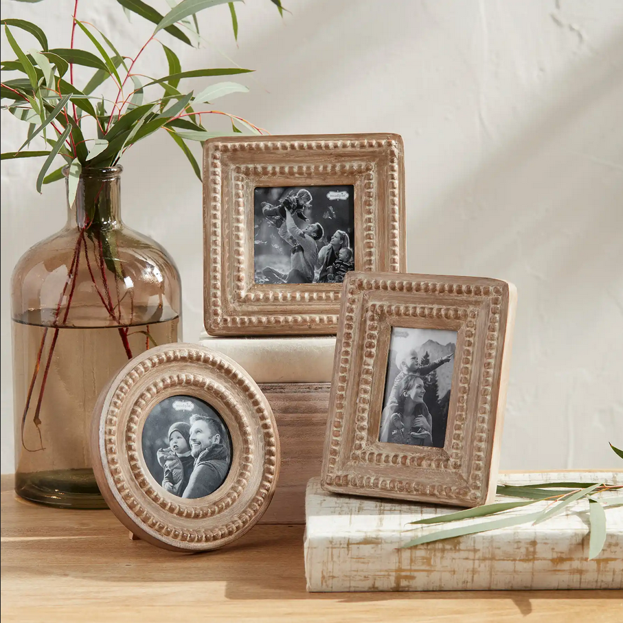Mudpie White Washed Beaded Wood Frame - Necessities Boutique