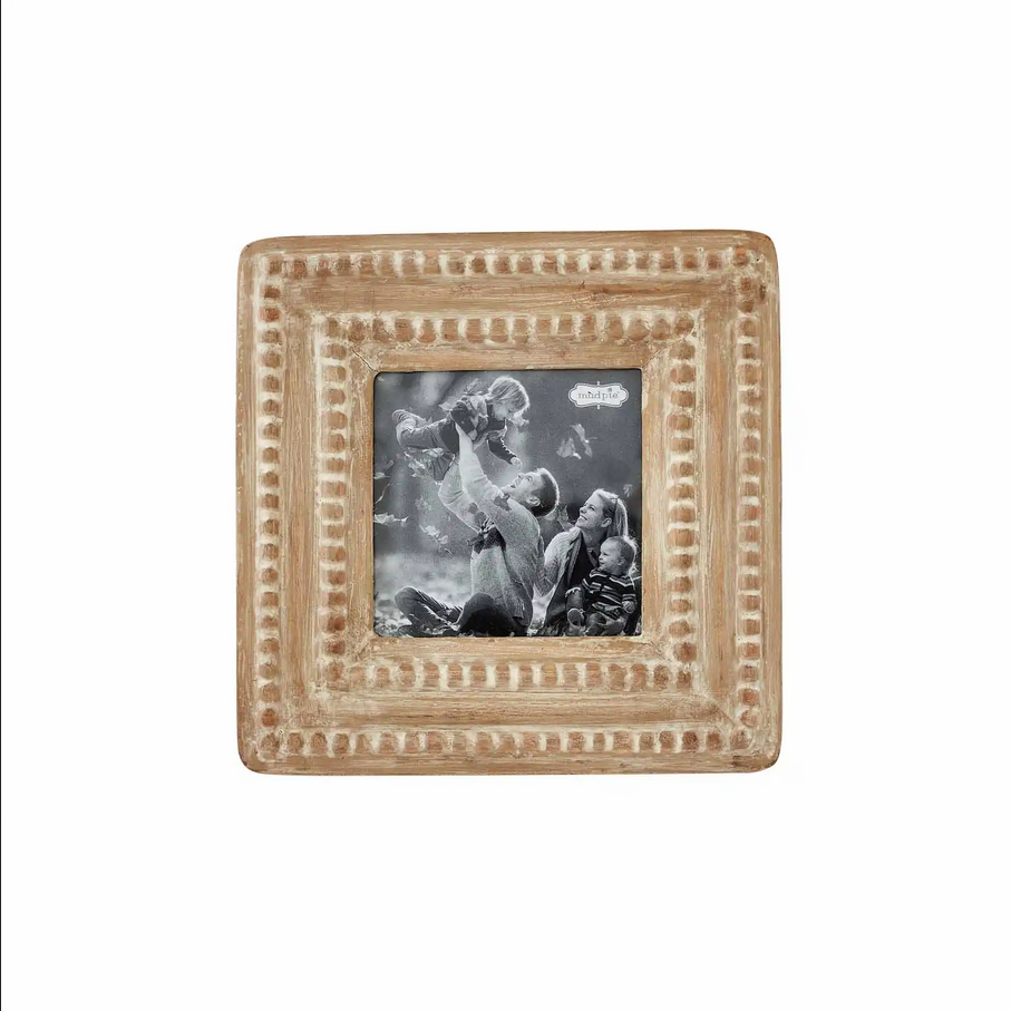 Mudpie White Washed Beaded Wood Frame - Necessities Boutique