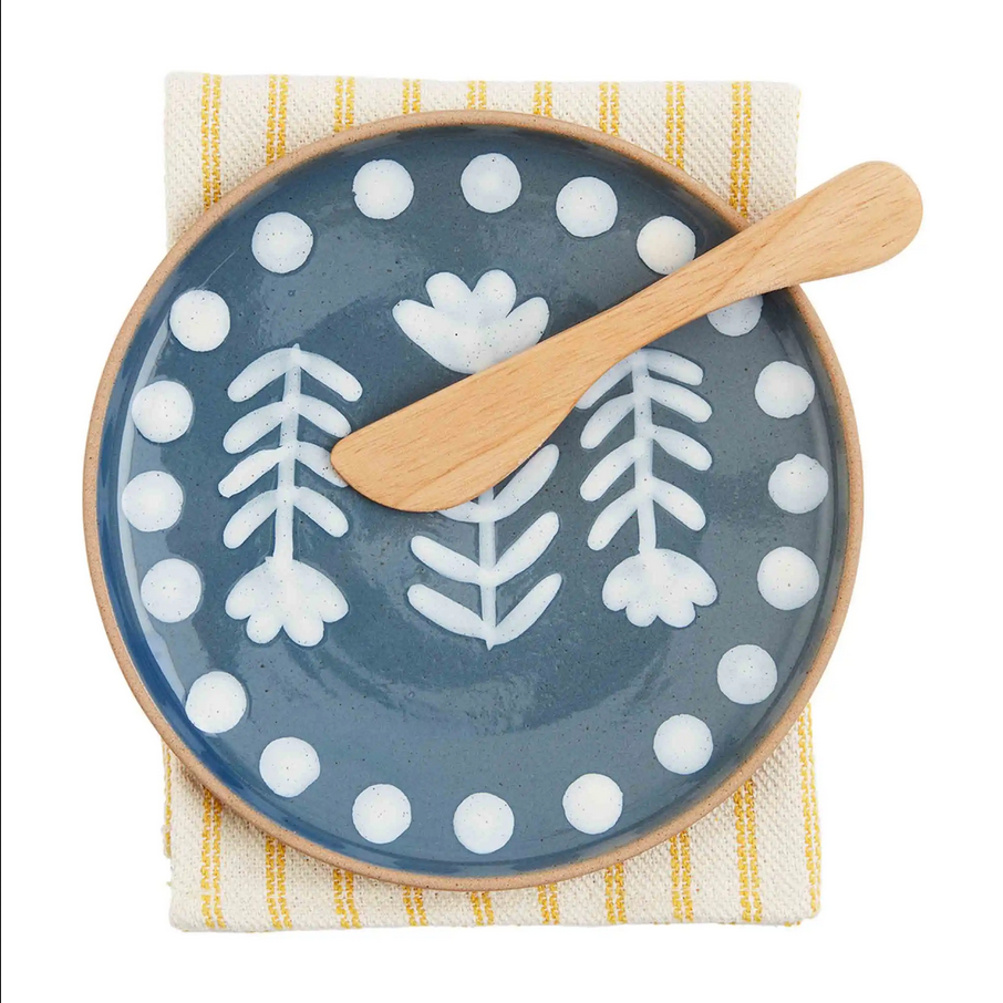 Mudpie Green or Blue Dot Stoneware Appetizer Plate Set - Necessities Boutique
