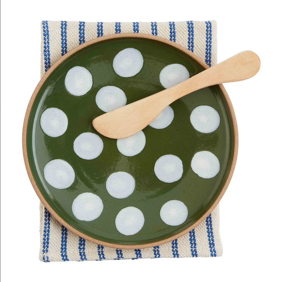Mudpie Green or Blue Dot Stoneware Appetizer Plate Set - Necessities Boutique