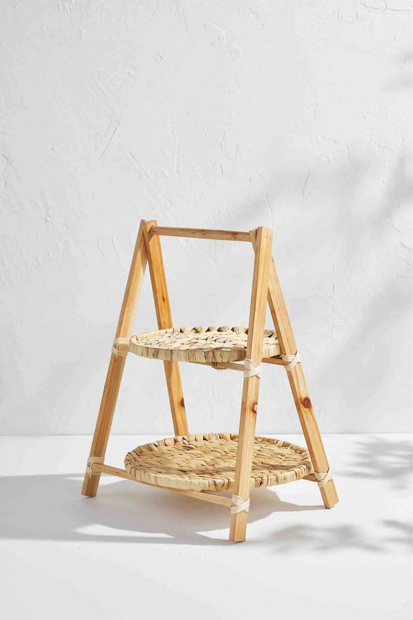 Mudpie Water Hyacinth Woven Tiered Server - Necessities Boutique