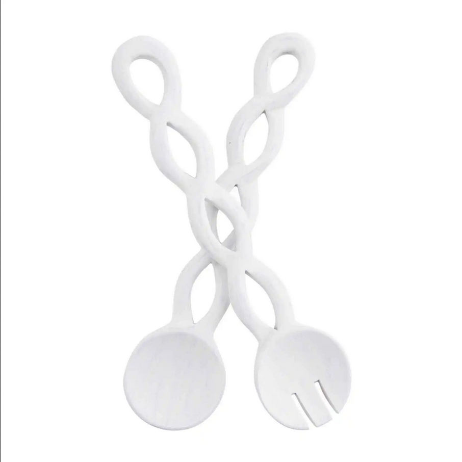 Mudpie Twisted White or Natural Wood Server Set - Necessities Boutique
