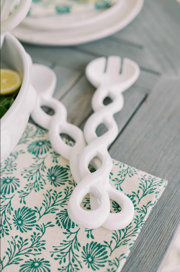 Mudpie Twisted White or Natural Wood Server Set - Necessities Boutique