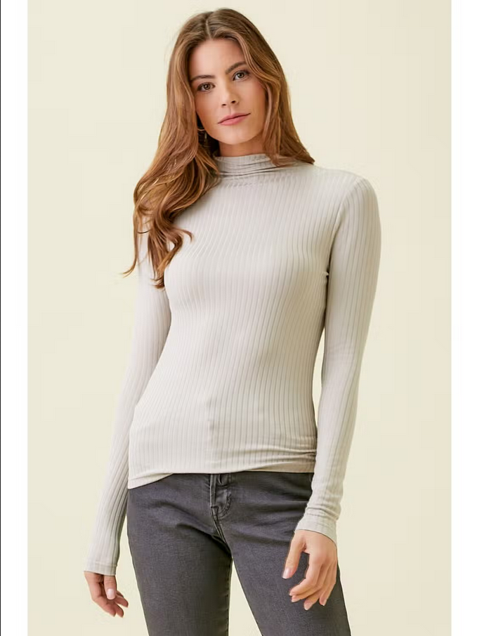 Mystree Ribbed Mock Neck Long Sleeve Top - Necessities Boutique