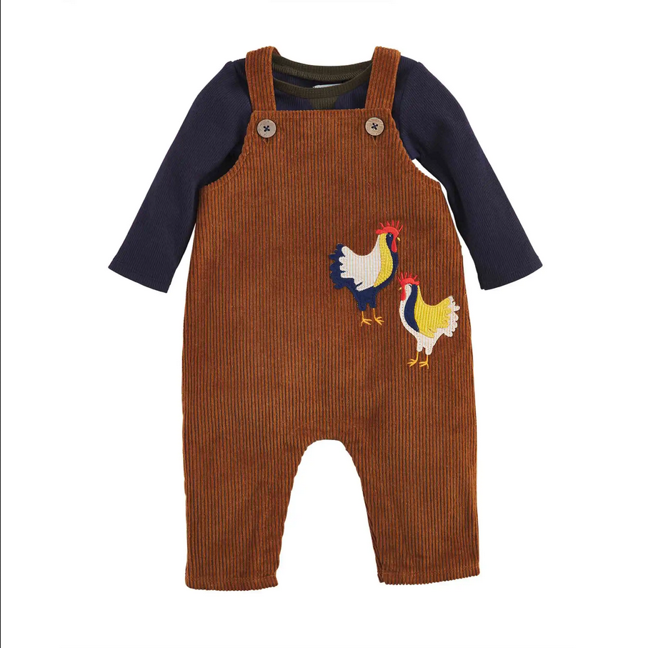 Mudpie Rooster Corduroy Baby Overalls - Necessities Boutique