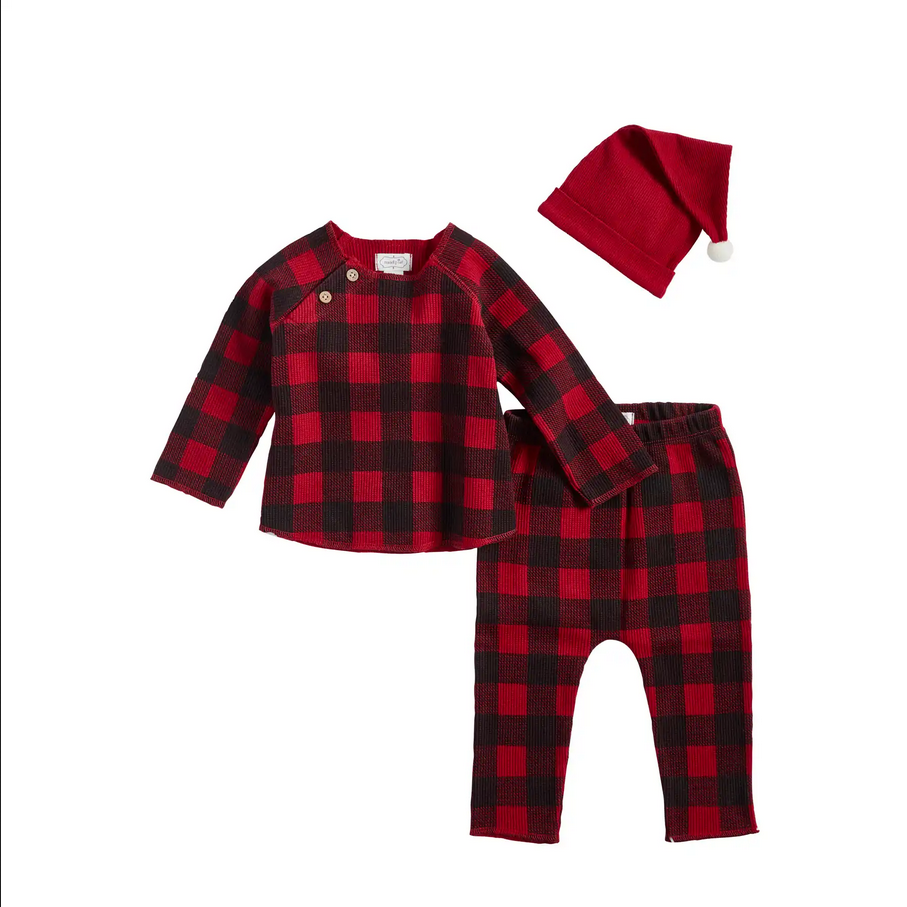 Mudpie Buffalo Plaid Santa Outfit Set - Necessities Boutique