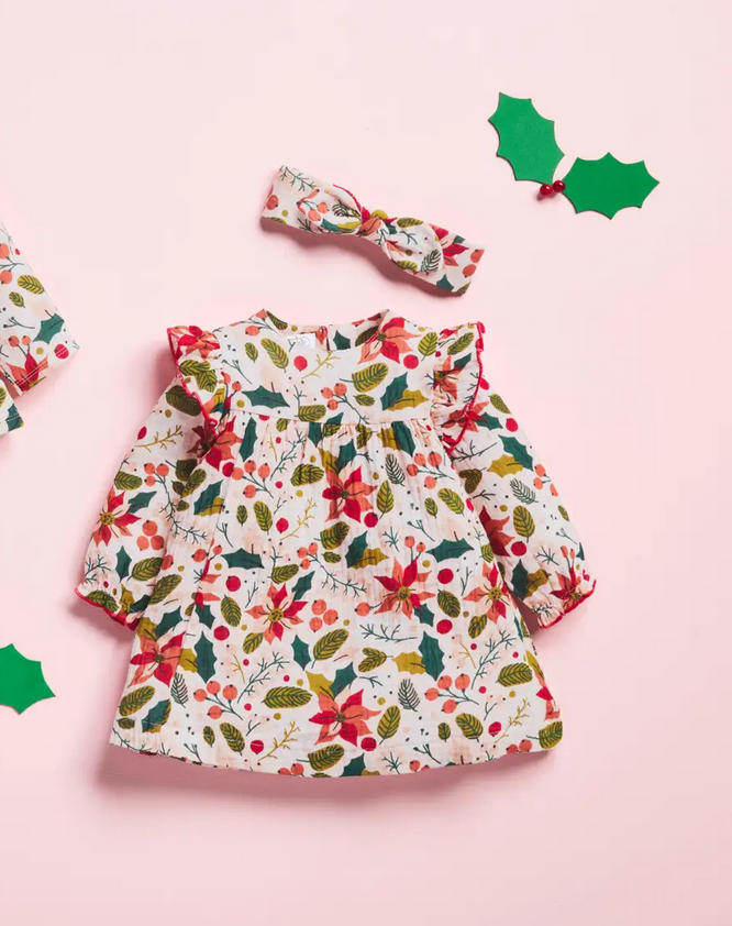 Mudpie Girl's Poinsettia Dress Set - Necessities Boutique
