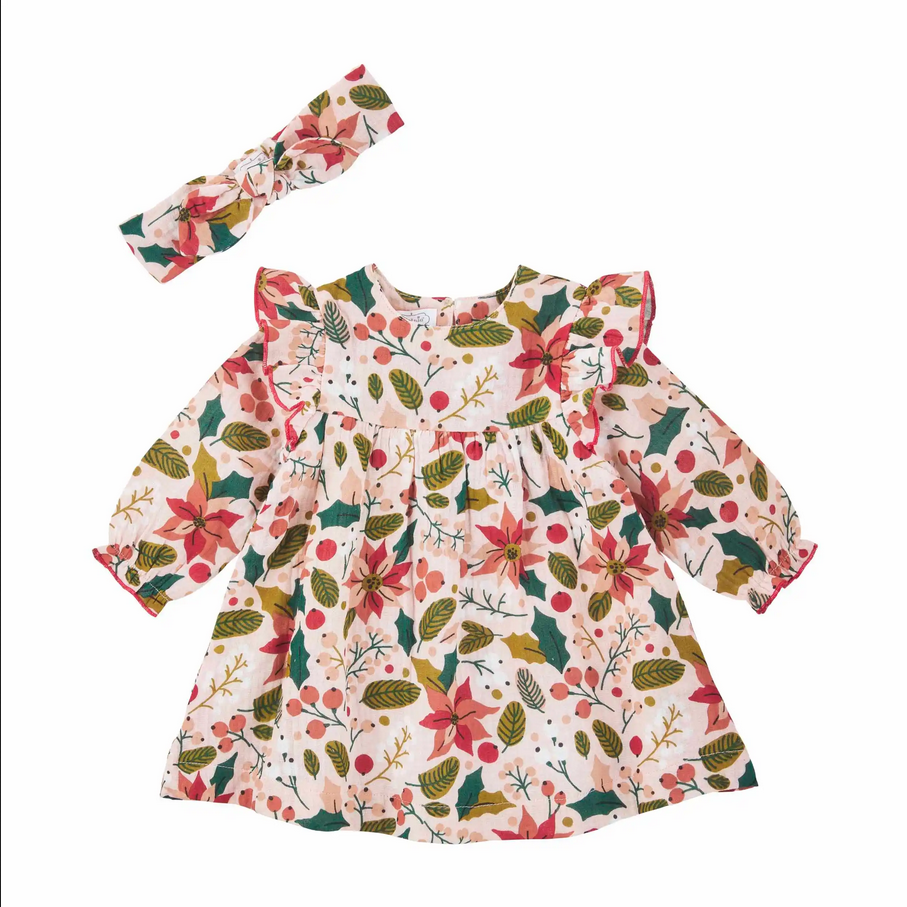 Mudpie Girl's Poinsettia Dress Set - Necessities Boutique