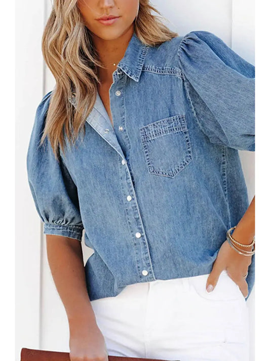 Lily Clothing Women Lapel Juliette Sleeve Button Down Shirt - Necessities Boutique