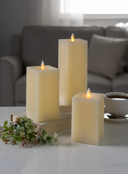Luxury Lite Square Ivory LED Wax Pillar Candles - Necessities Boutique