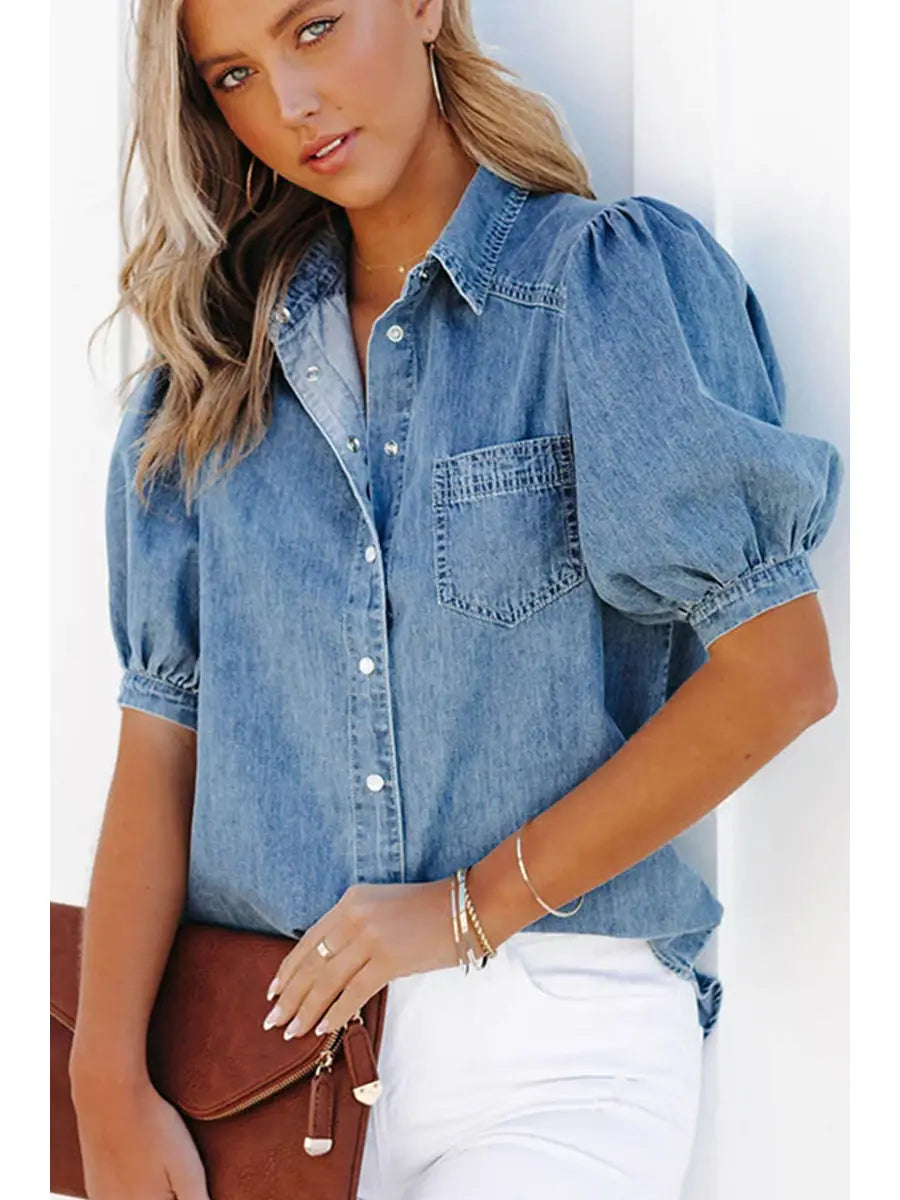 Lily Clothing Women Lapel Juliette Sleeve Button Down Shirt - Necessities Boutique