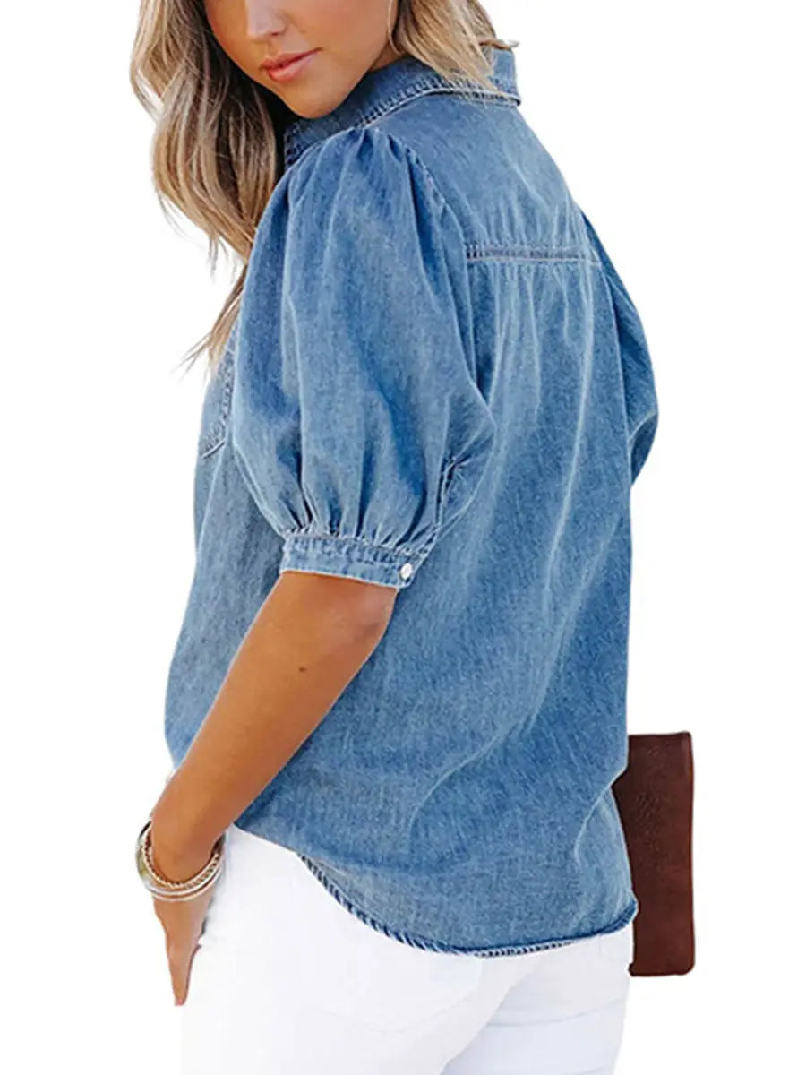 Lily Clothing Women Lapel Juliette Sleeve Button Down Shirt - Necessities Boutique