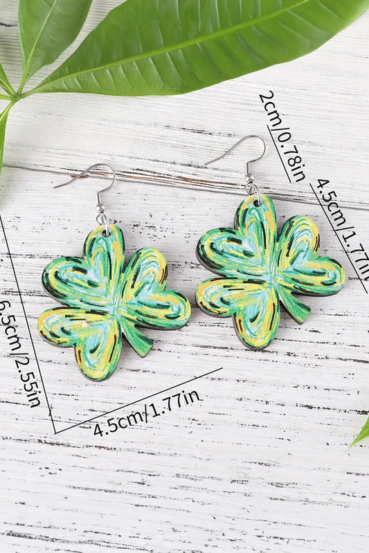 St Patrick Painted Shamrock Shape Drop Earrings - Necessities Boutique