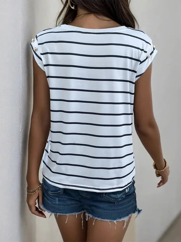 Lovesoft Women's Sleeveless Striped T-Shirt - Necessities Boutique