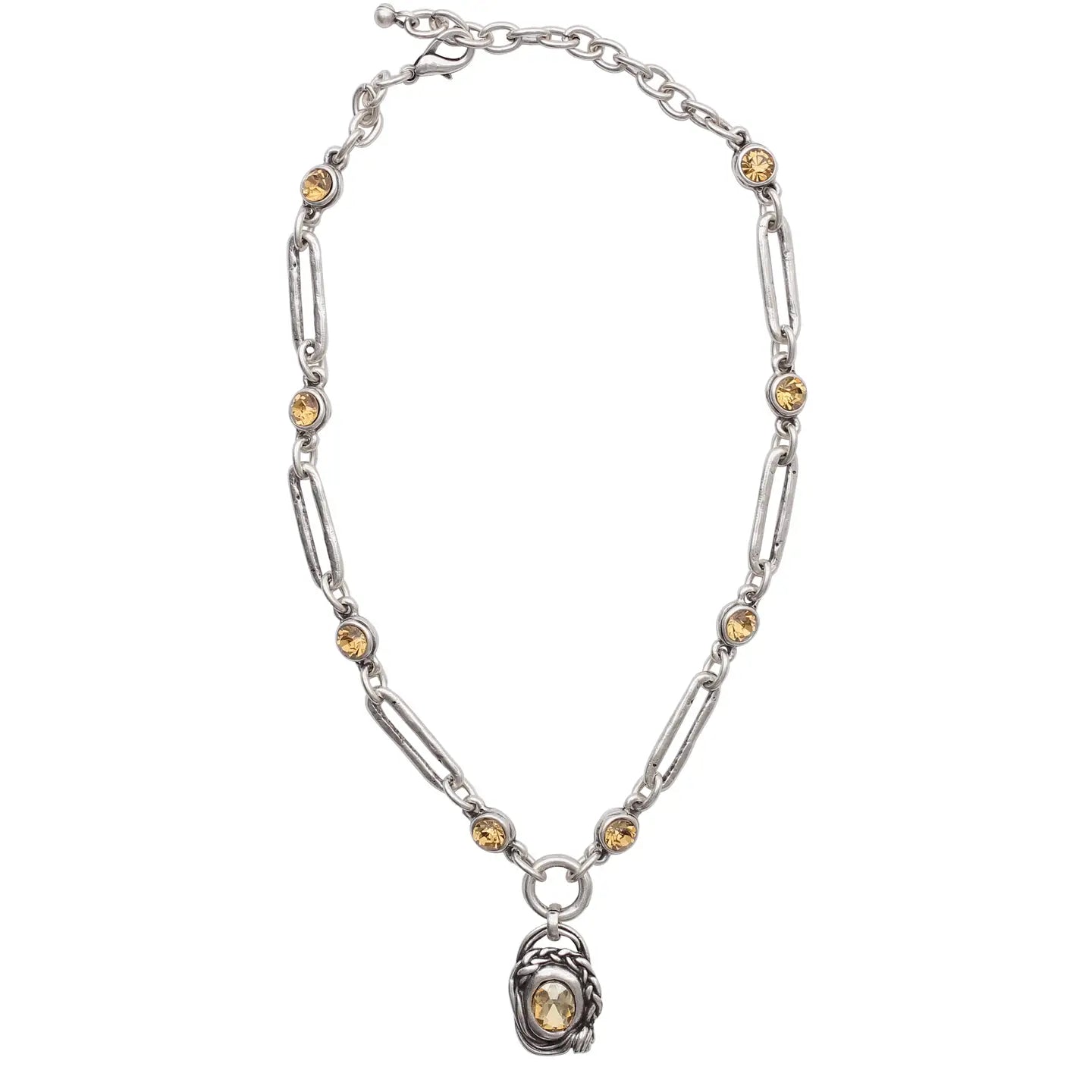 Chanour Silver Handmade Pewter Necklace w/ Golden Swarovski Crystals - Necessities Boutique