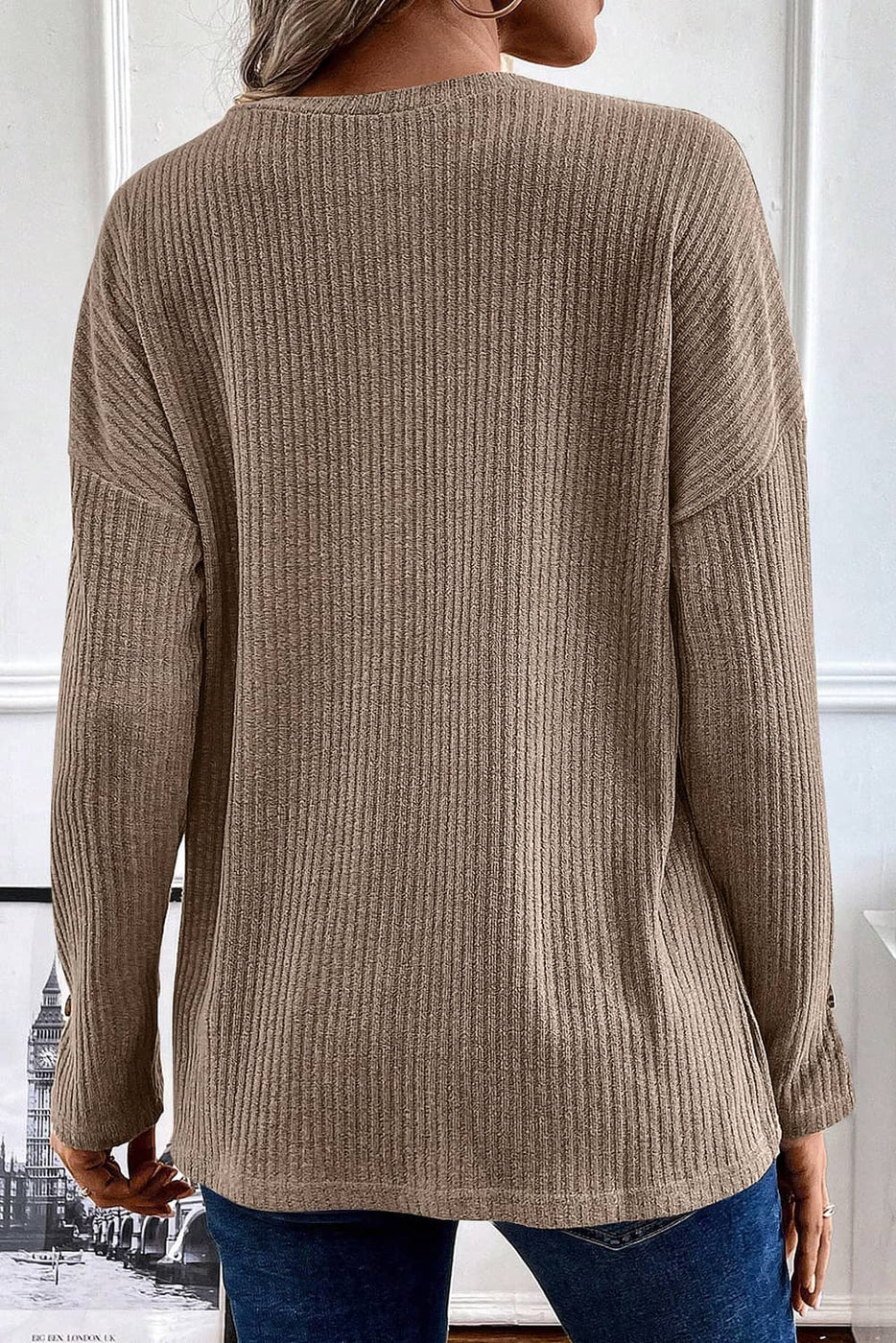 Shiying Ribbed Texture Knit Henley Top - Necessities Boutique