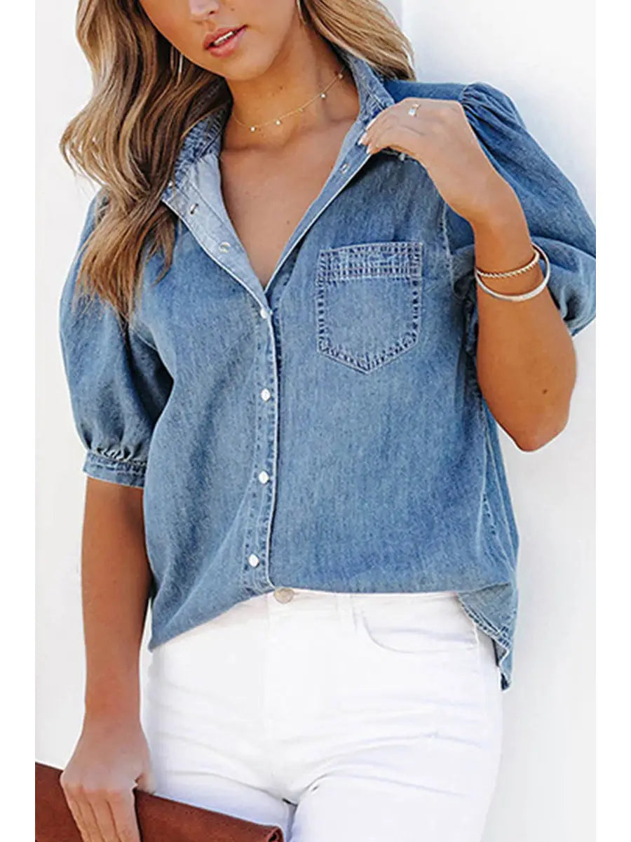 Lily Clothing Women Lapel Juliette Sleeve Button Down Shirt - Necessities Boutique