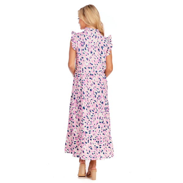 Mudpie Adair Pink Print Tiered Maxi Dress - Necessities Boutique