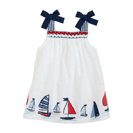 Mudpie Sailboat Poplin Toddler Dress - Necessities Boutique