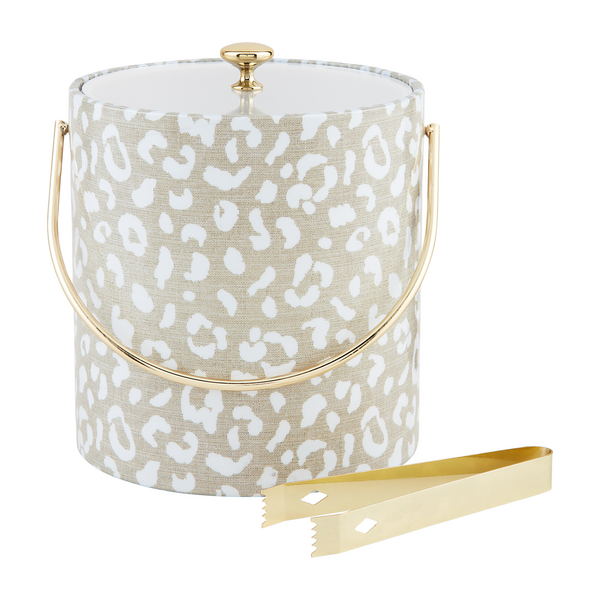 Mudpie Neutral Animal Print Vinyl Ice Bucket And Tong - Necessities Boutique