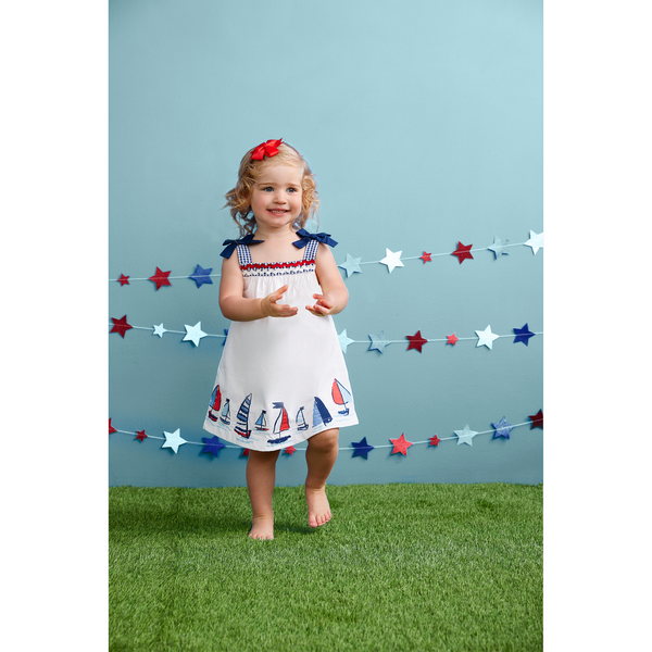 Mudpie Sailboat Poplin Toddler Dress - Necessities Boutique