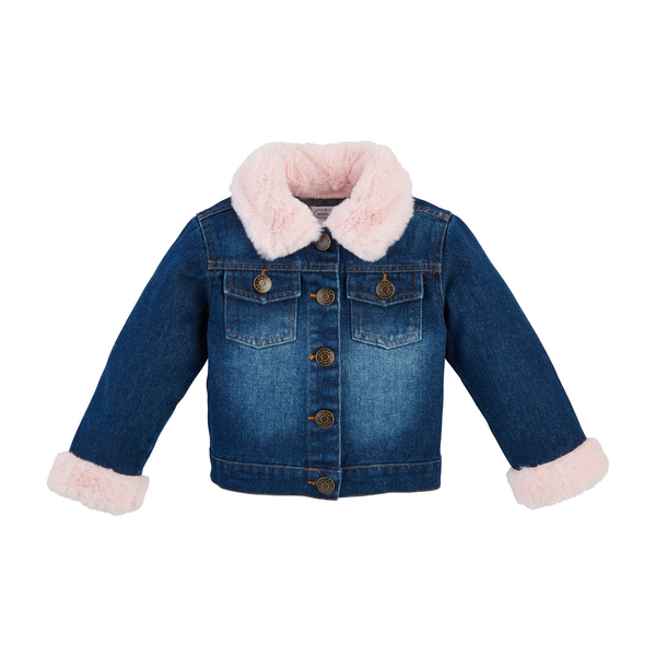 Mudpie Pink Fur Trim Toddler Denim Toddler Jacket - Necessities Boutique