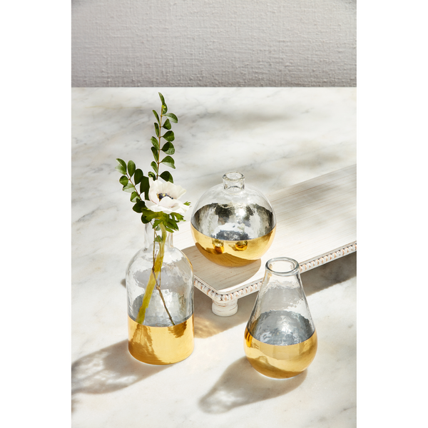Mudpie Glass & Hammered Texture Gold Vase - Necessities Boutique