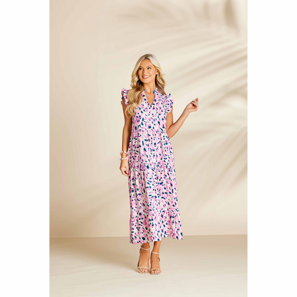 Mudpie Adair Pink Print Tiered Maxi Dress - Necessities Boutique