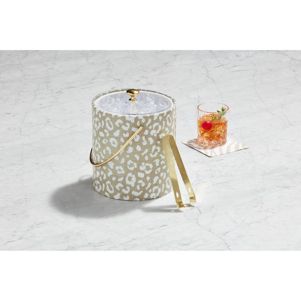 Mudpie Neutral Animal Print Vinyl Ice Bucket And Tong - Necessities Boutique