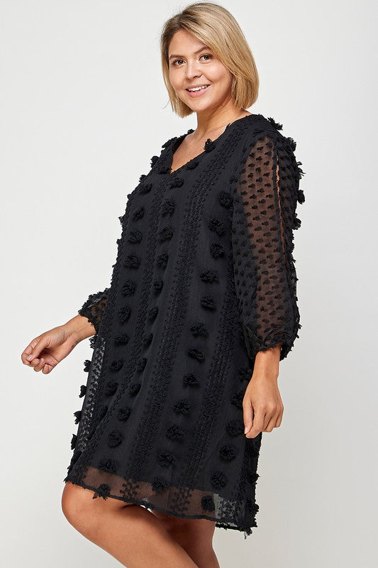 IBstylish brand Pom Novelty Fabric Dress-Plus - Necessities Boutique