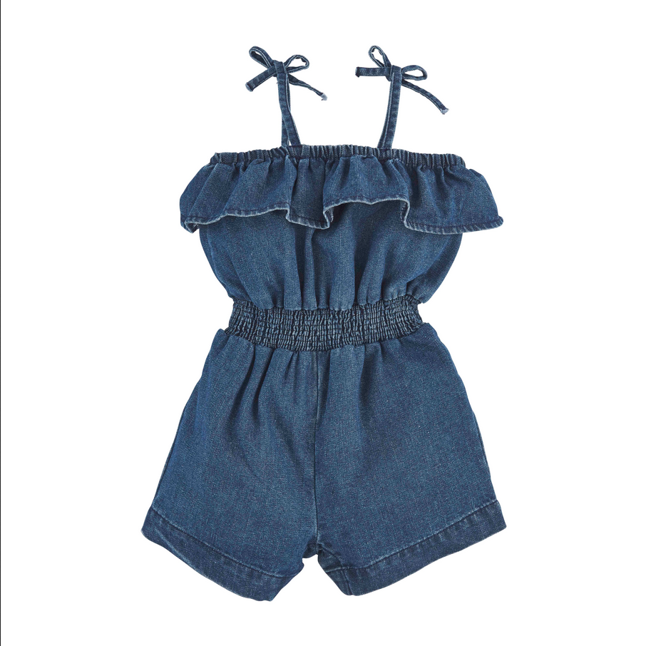 Mudpie Toddler Ruffle Denim Romper - Necessities Boutique