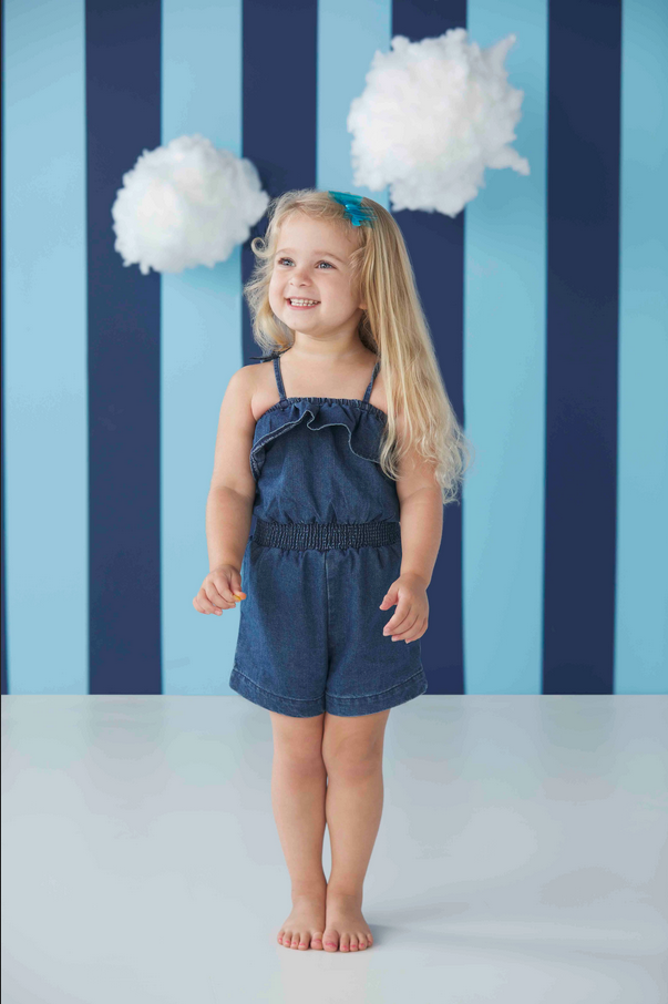 Mudpie Toddler Ruffle Denim Romper - Necessities Boutique