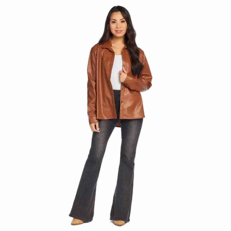 Mudpie Salem Faux Leather Shacket - Necessities Boutique