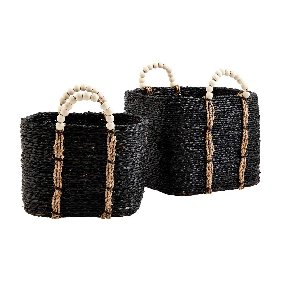 Mudpie Bead Handle Black Basket - Necessities Boutique