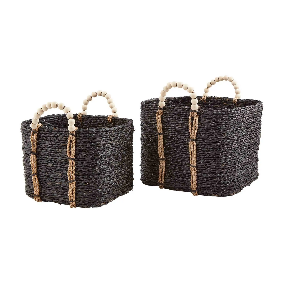 Mudpie Bead Handle Black Basket - Necessities Boutique