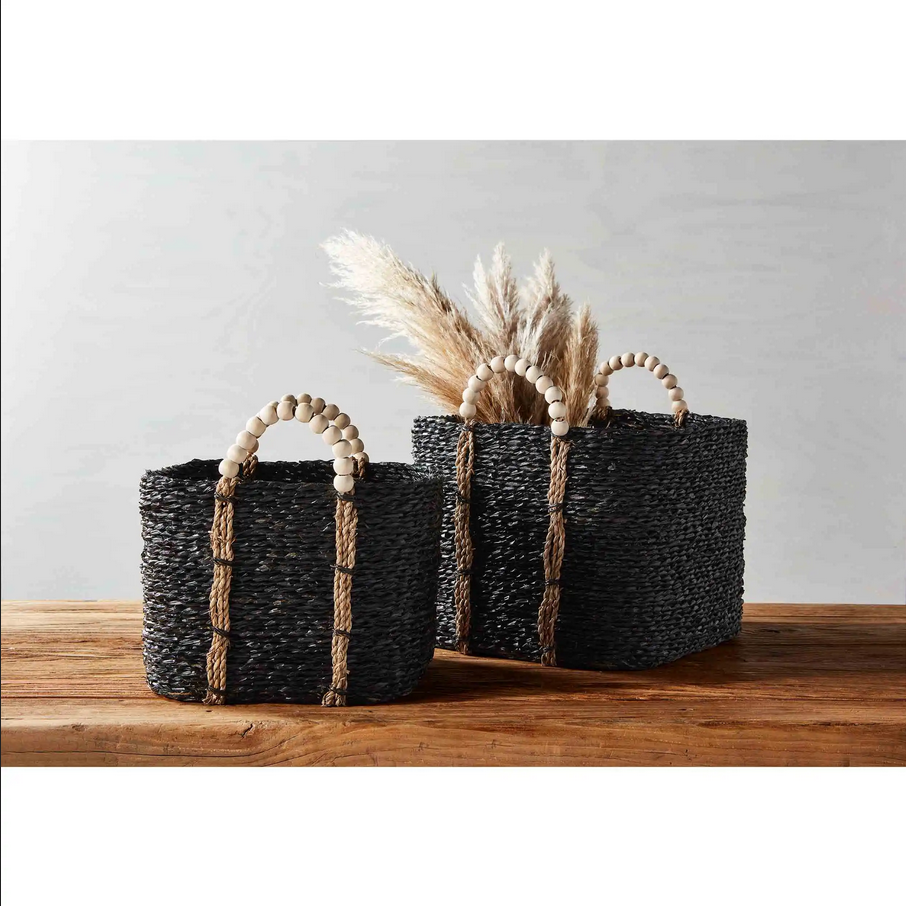Mudpie Bead Handle Black Basket - Necessities Boutique