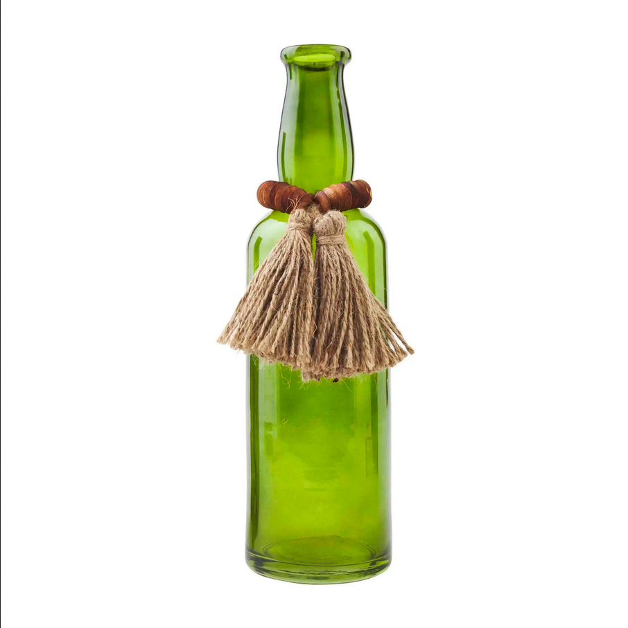 Mudpie Beaded Green Glass Bottle - Necessities Boutique