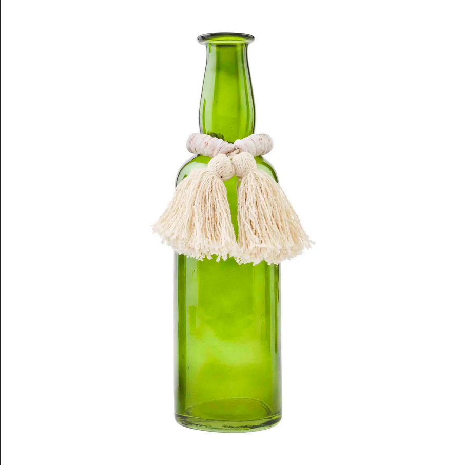 Mudpie Beaded Green Glass Bottle - Necessities Boutique