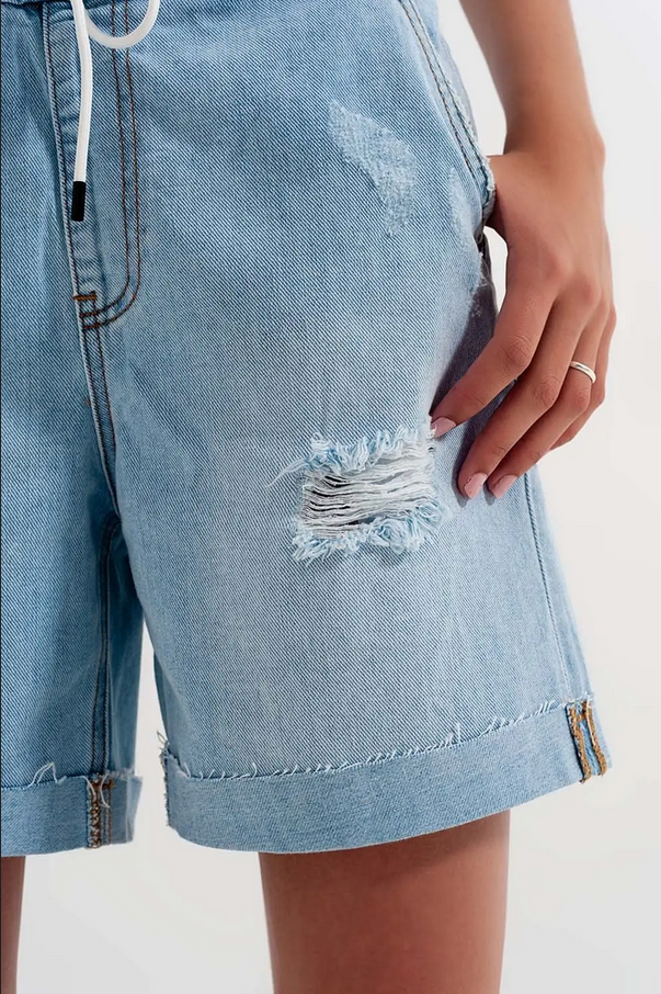Q2 High Waist Elastic Waist Jean Shorts - Necessities Boutique