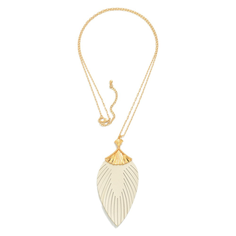 Influence Long Gold Tone Necklace With Feathered Leather Pendant