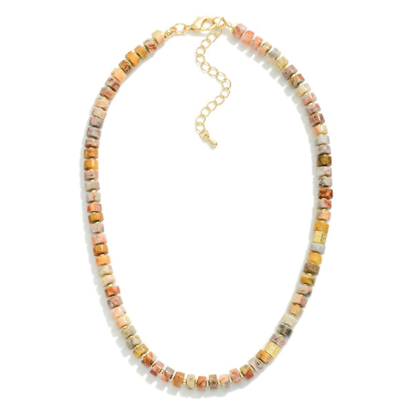 Euro Collection Disc Stone Beaded Necklace With Gold Accent Beads